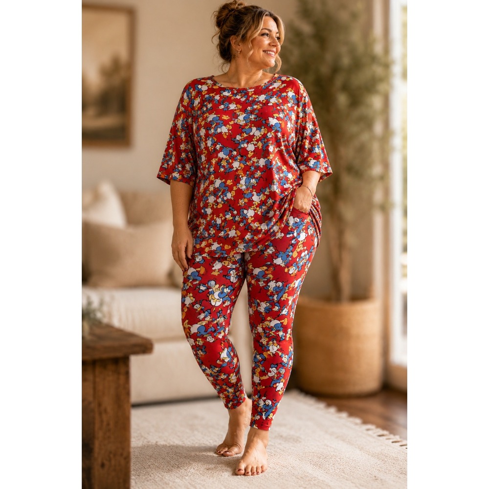 LuLaRoe Disney Donald Duck Irma Tunic & Leggings Set Women's 2XL Red